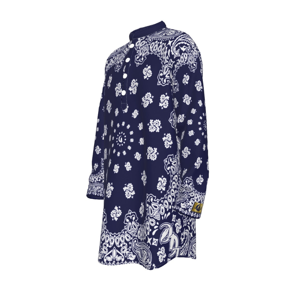 BANDANA NAVY BLUE Men's Stand-up Collar Long Shirt