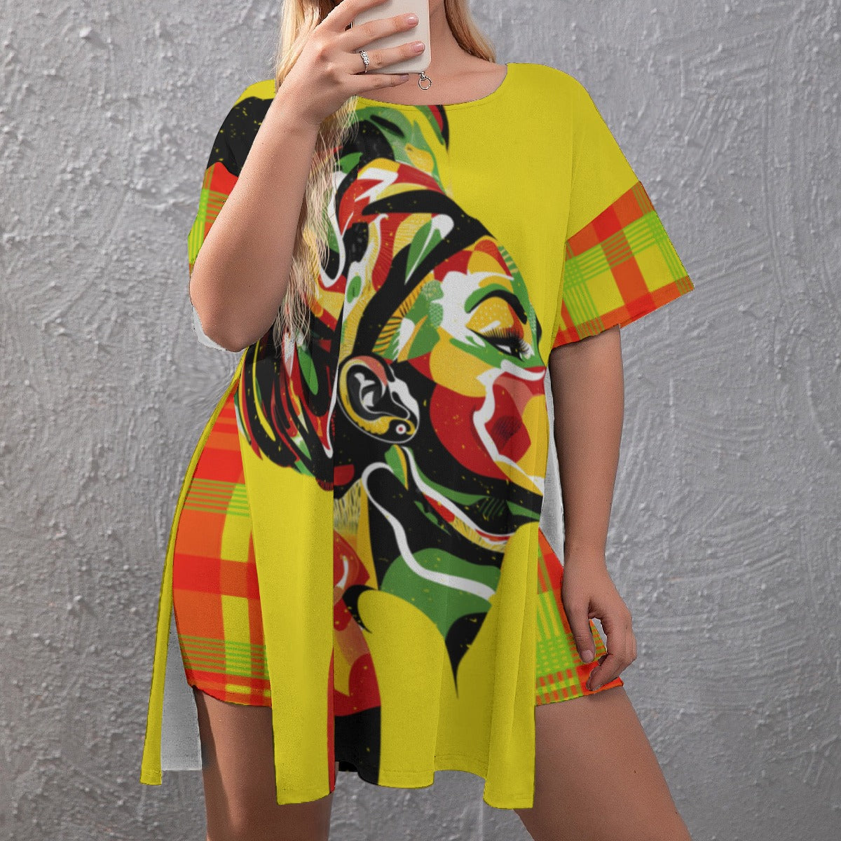 MADRAS CHWITY Women's Drop-Shoulder T-Shirt with Side Split and Shorts (Plus Size)
