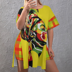 MADRAS CHWITY Women's Drop-Shoulder T-Shirt with Side Split and Shorts (Plus Size)