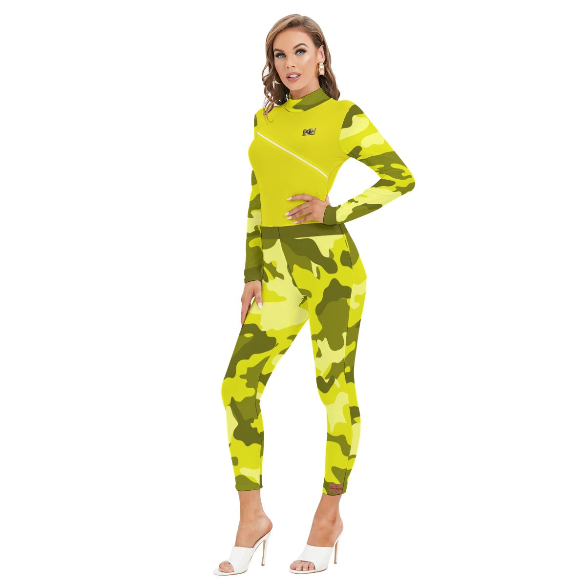 CAMOUFLAGE YLW Women's Long-sleeved  Jumpsuit