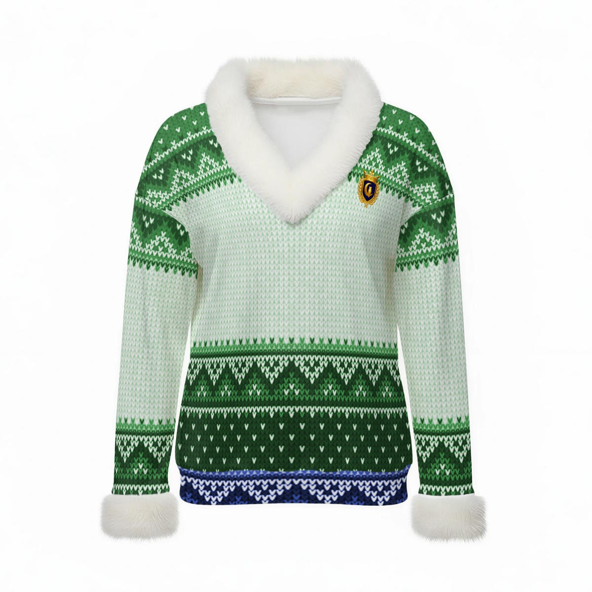 LCC KNITTED GRREN Women's Faux Knit V-Neck Sweater