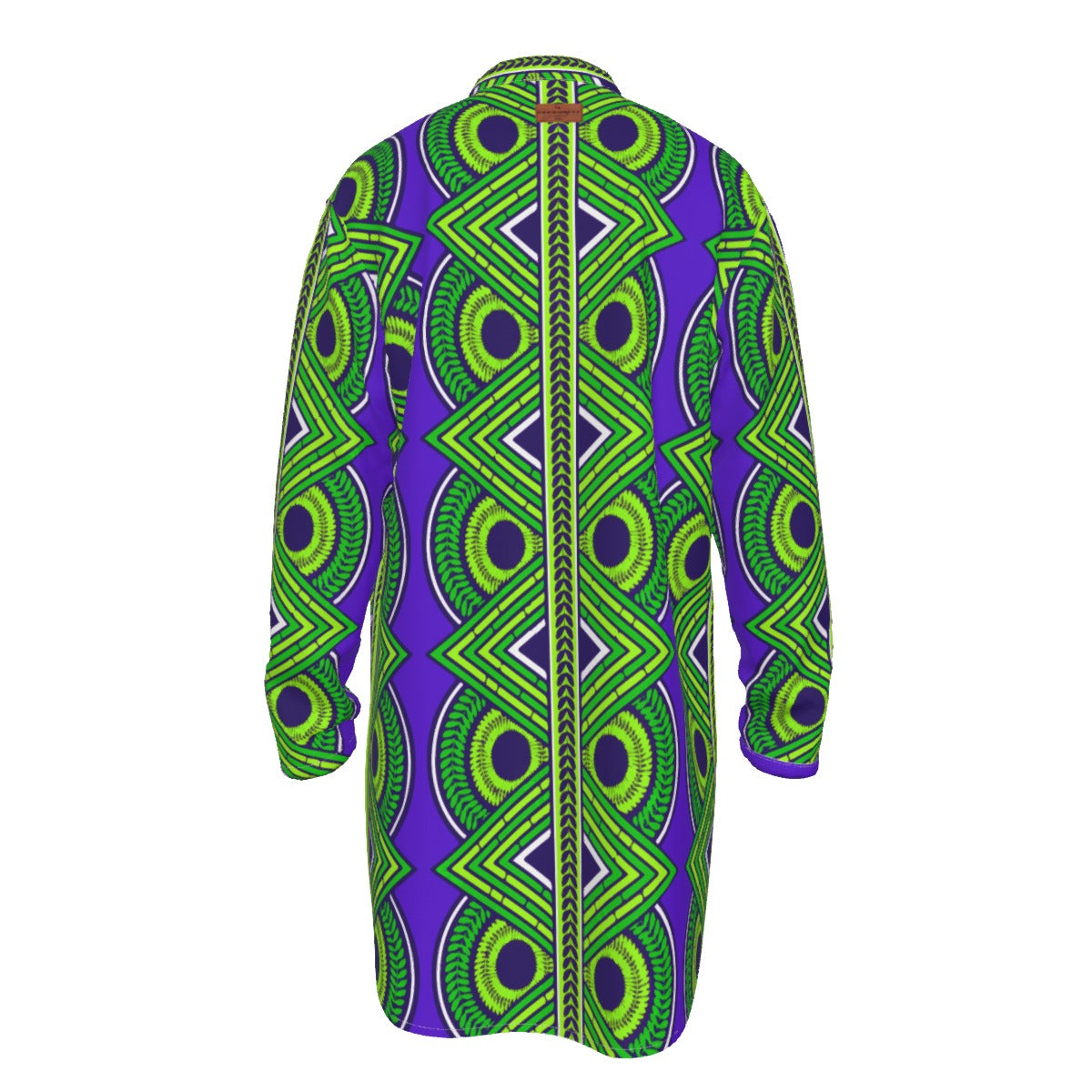 KAMA PATTERN BLUE Men's Stand-up Collar Long Shirt