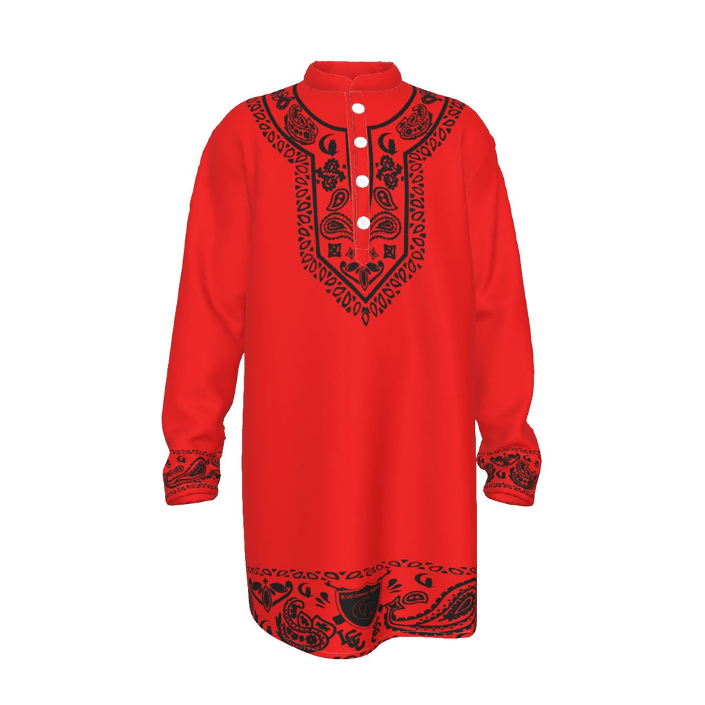 BANDANA SHIKI RED Men's Stand-up Collar Long Shirt