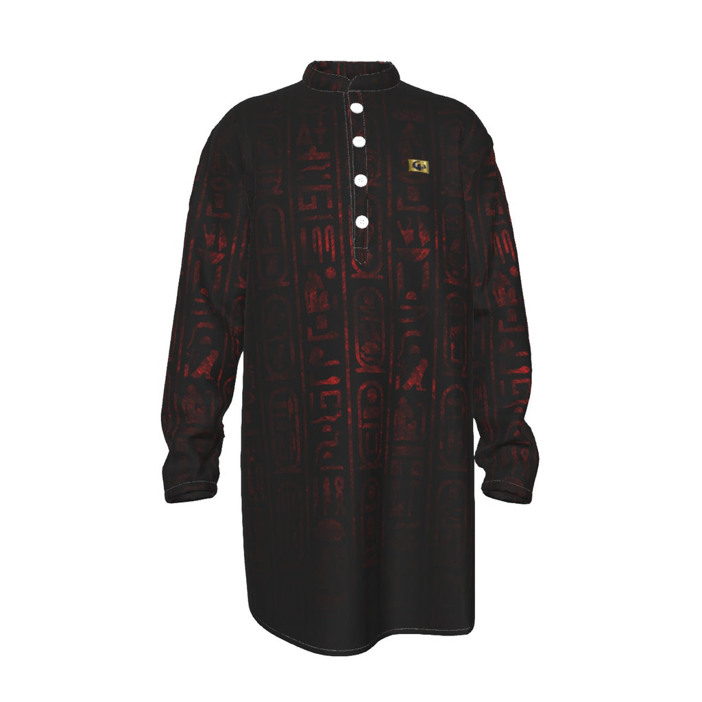 HIEROGLYPH RED Men's Stand-up Collar Long Shirt