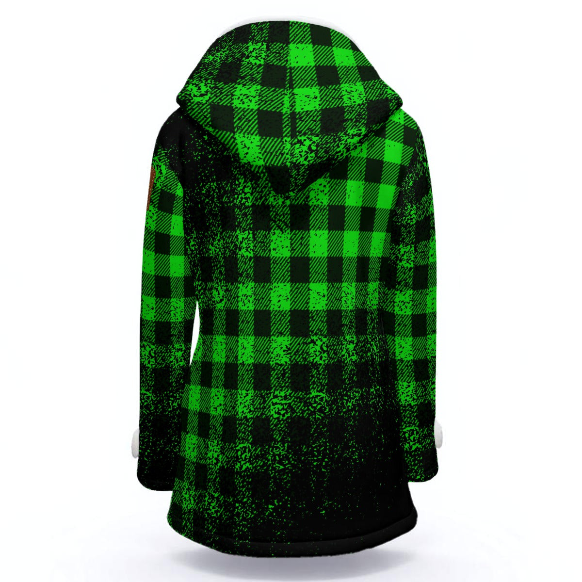 DUSTY PLAID GREEN Women's Hooded Double-Breasted Winter Coat