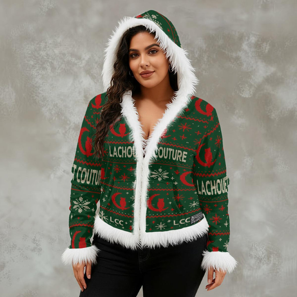 UGLY XMAS HOLY Women's Faux Fur Hooded Jacket | Velvet