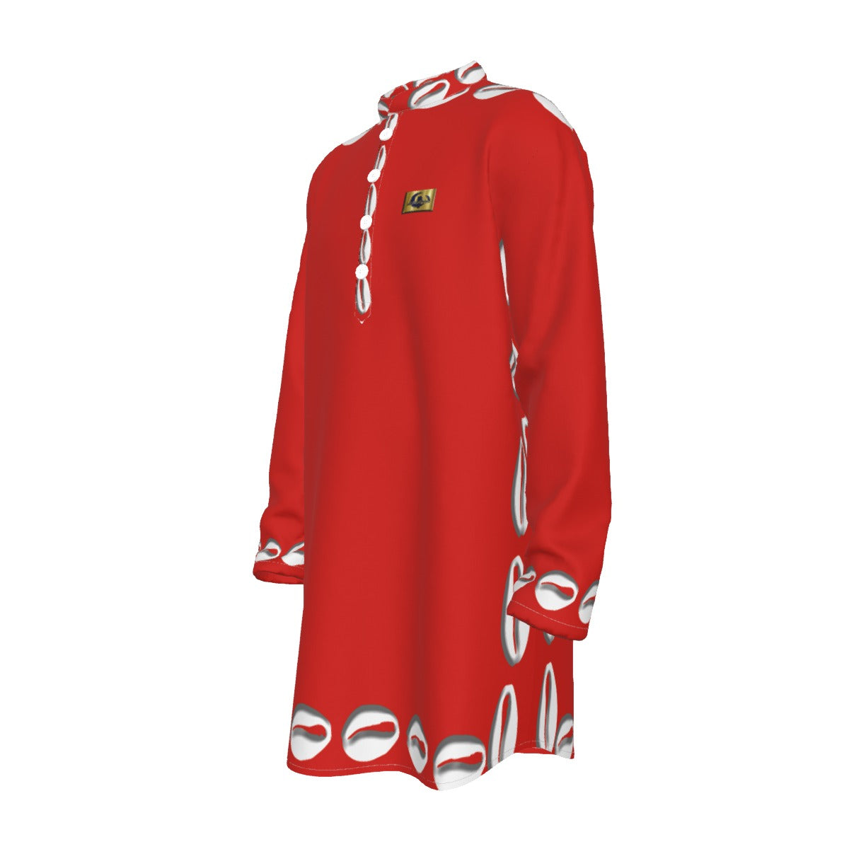 COWRIE SHELL RED Stand-up Collar Long Shirt