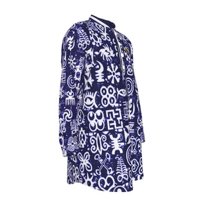 ADINKRA MX BLUE Men's Stand-up Collar Long Shirt