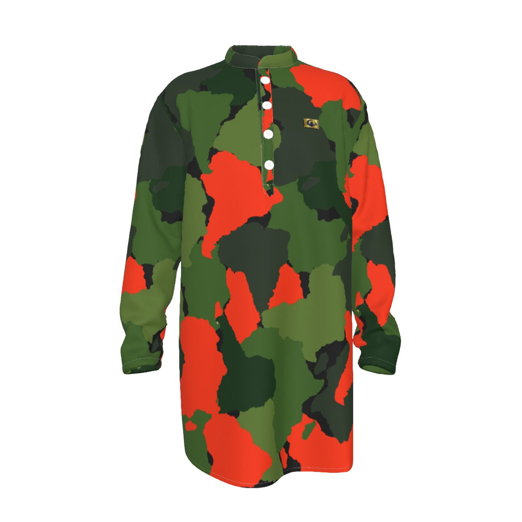 DIASPORA CAMO KAKI Men's Stand-up Collar Long Shirt