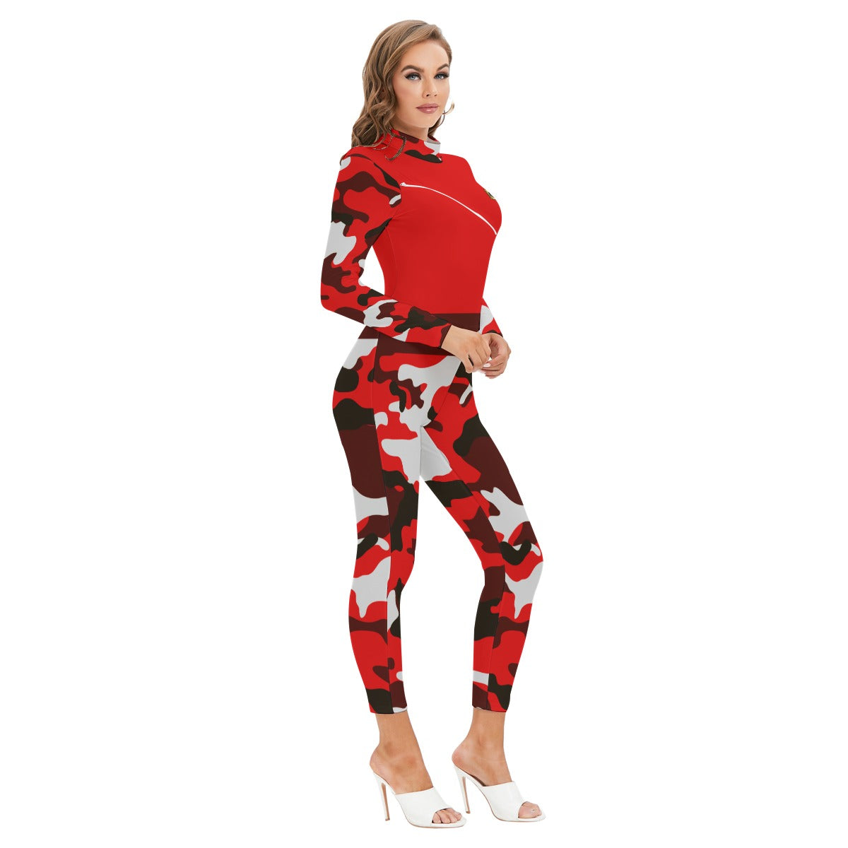CAMOUFLAGE RED Women's Long-sleeved Jumpsuit