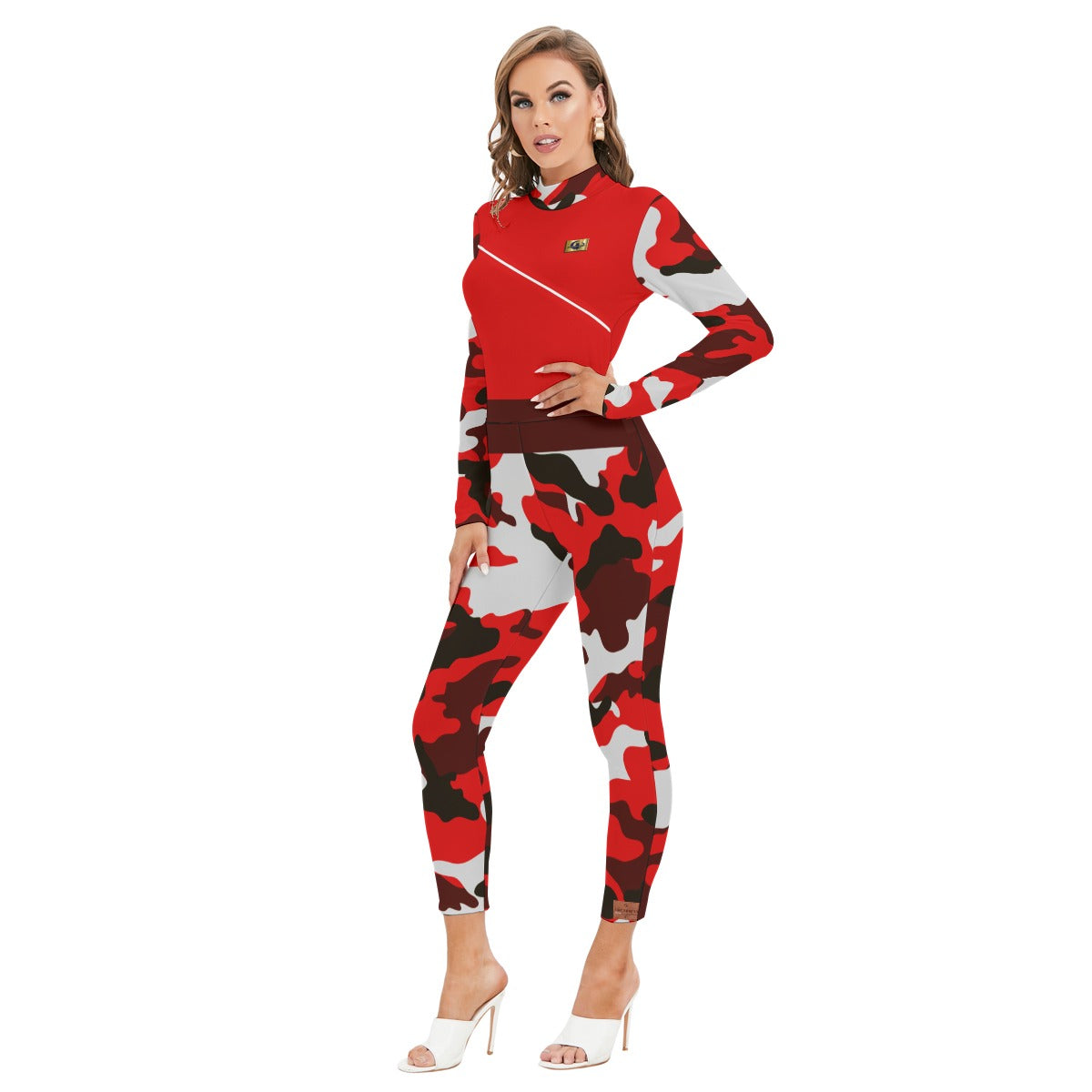 CAMOUFLAGE RED Women's Long-sleeved Jumpsuit