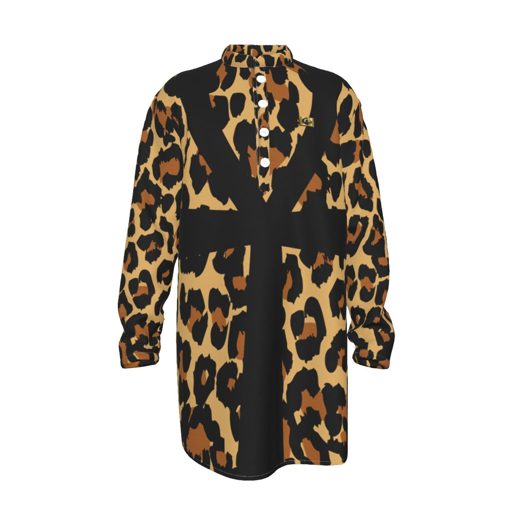 CHEETAH ANKH Men's Stand-up Collar Long Shirt