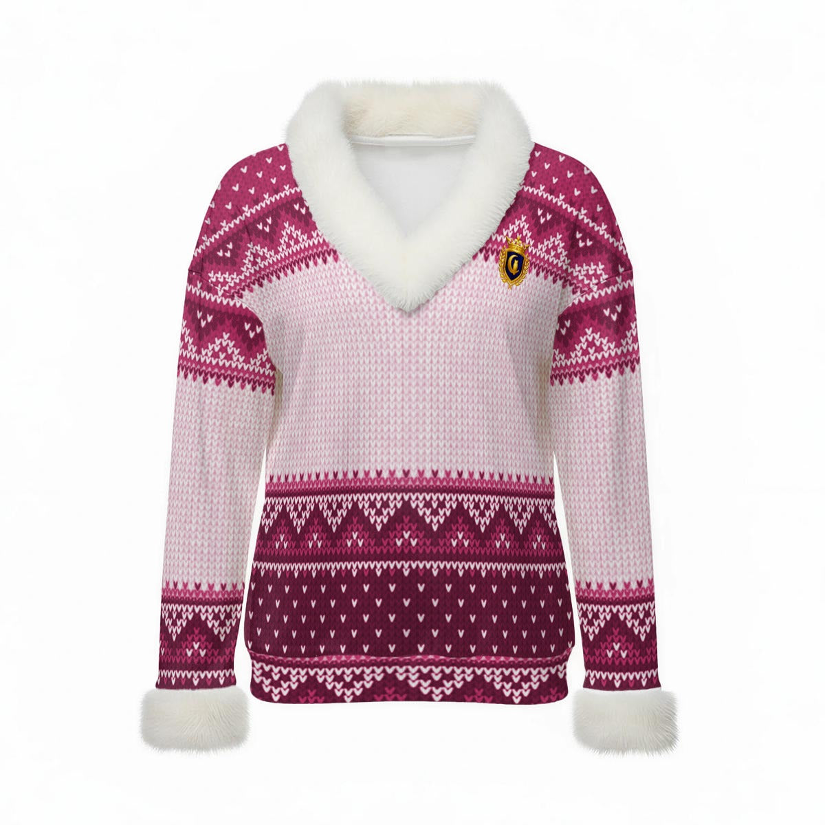 LCC KNITTED GRAPES Women's Faux Knit V-Neck Sweater