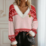 LCC KNITTED RED Women's Faux Knit V-Neck Sweater