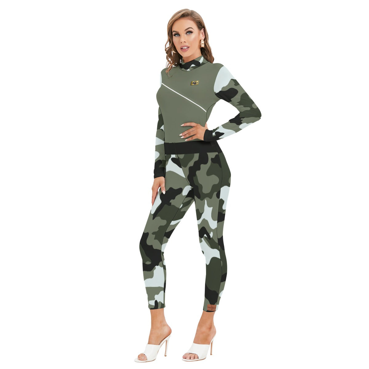 CAMOUFLAGE GREY Women's Long-sleeved Jumpsuit With Zipper