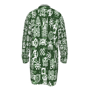 ADINKRA MX GREEN Men's Stand-up Collar Long Shirt