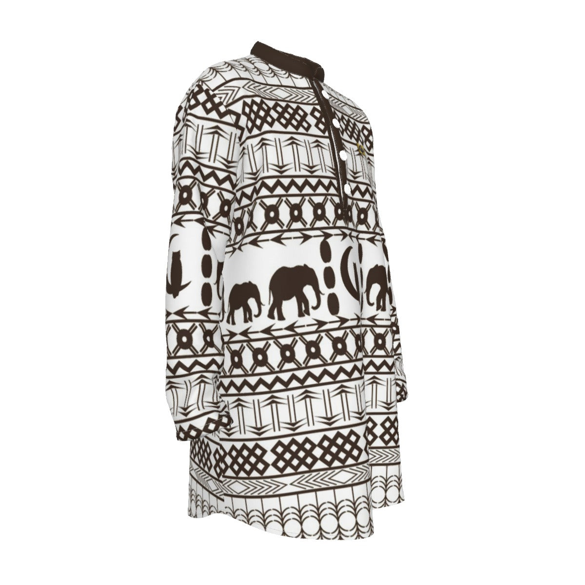 ELEPHANT ORNEMENT Men's Stand-up Collar Long Shirt