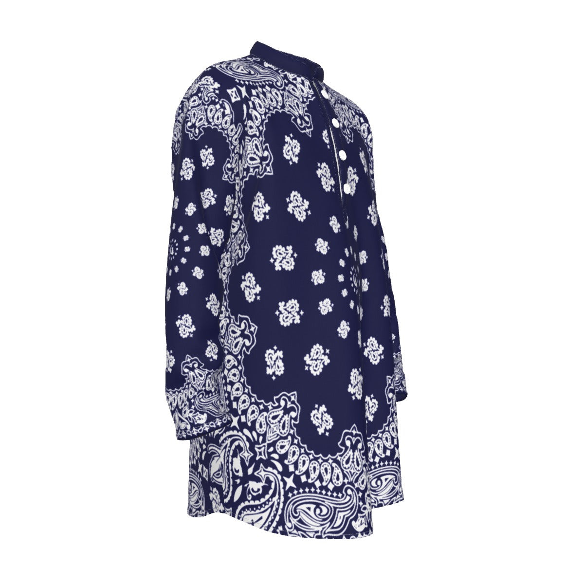 BANDANA NAVY BLUE Men's Stand-up Collar Long Shirt