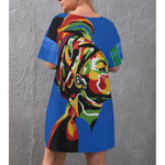 MADRAS BLUE CHWITY Women's Drop-Shoulder T-Shirt with Side Split and Shorts (Plus Size)