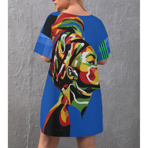 MADRAS BLUE CHWITY Women's Drop-Shoulder T-Shirt with Side Split and Shorts (Plus Size)