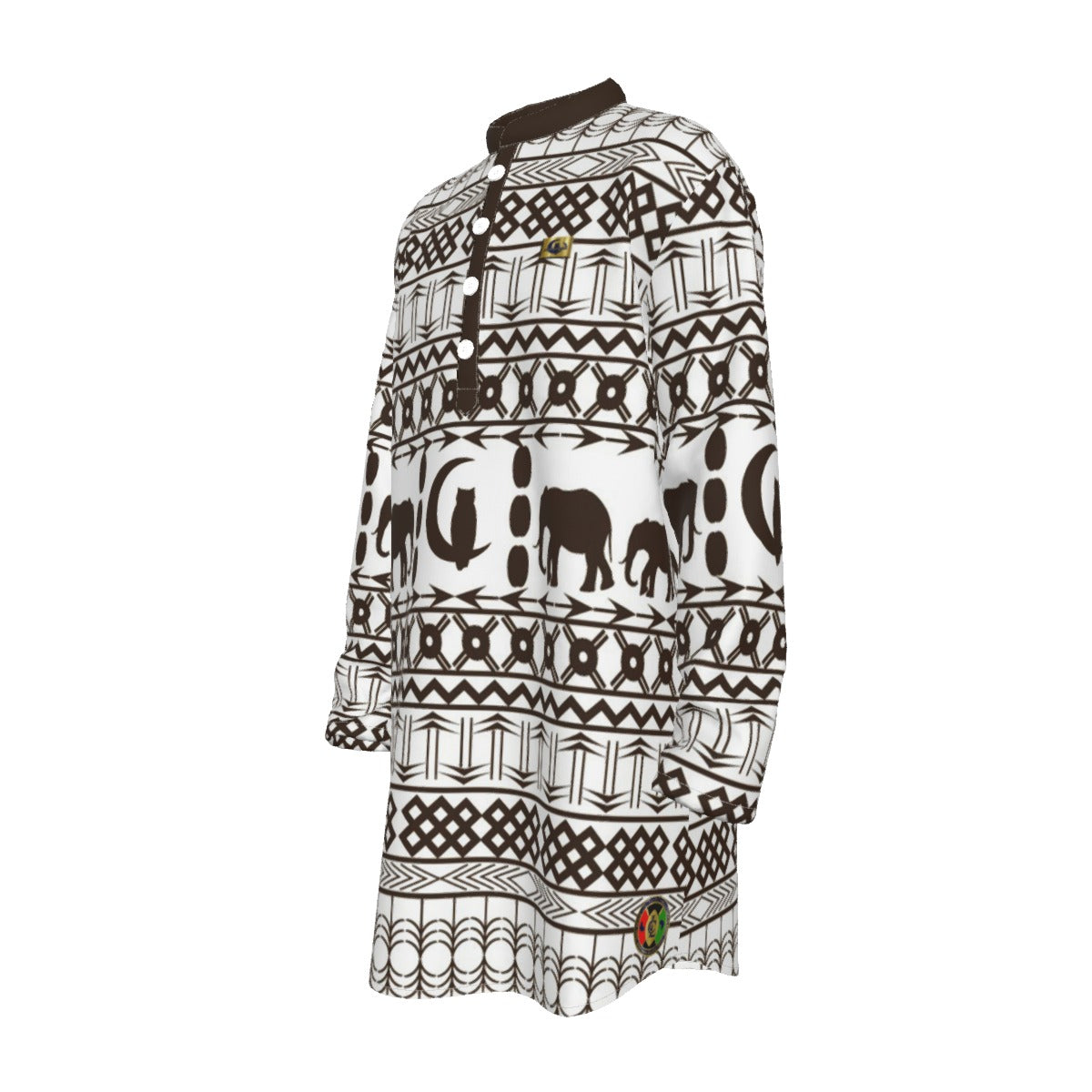 ELEPHANT ORNEMENT Men's Stand-up Collar Long Shirt