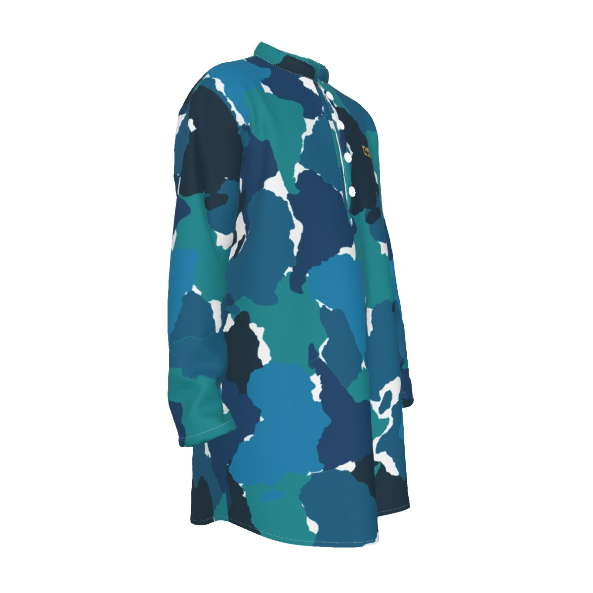 DIASPORA CAMO BLUE Men's Stand-up Collar Long Shirt
