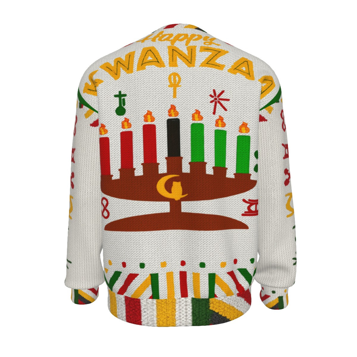HAPPY KWANZAA WHT Unisex Drop-shoulder Knitted Fleece Sweater