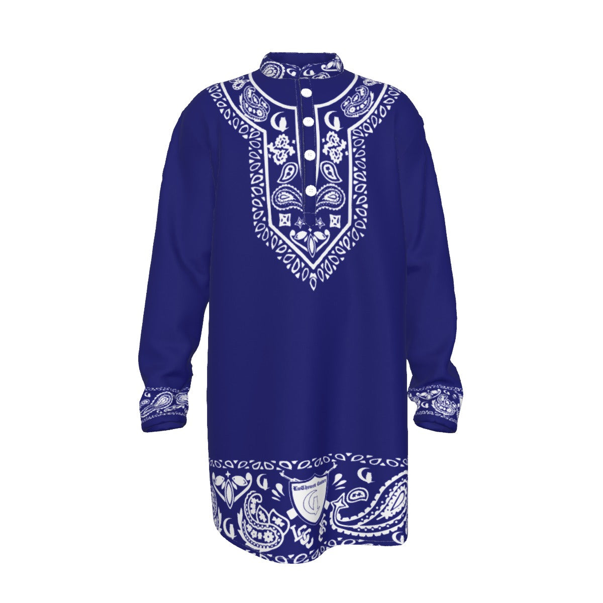 BANDANA SHIKI NAVY Men's Stand-up Collar Long Shirt