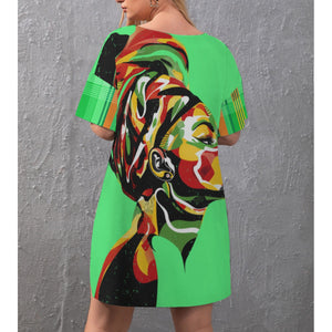 MADRAS GREEN CHWITY Women's Drop-Shoulder T-Shirt with Side Split and Shorts (Plus Size)