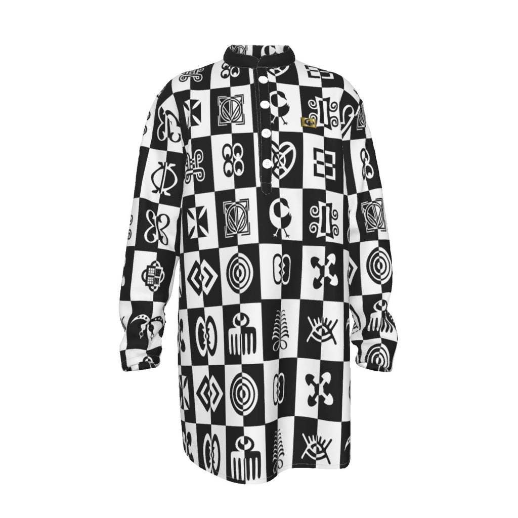 ADINKRA PUZZLE Men's Stand-up Collar Long Shirt