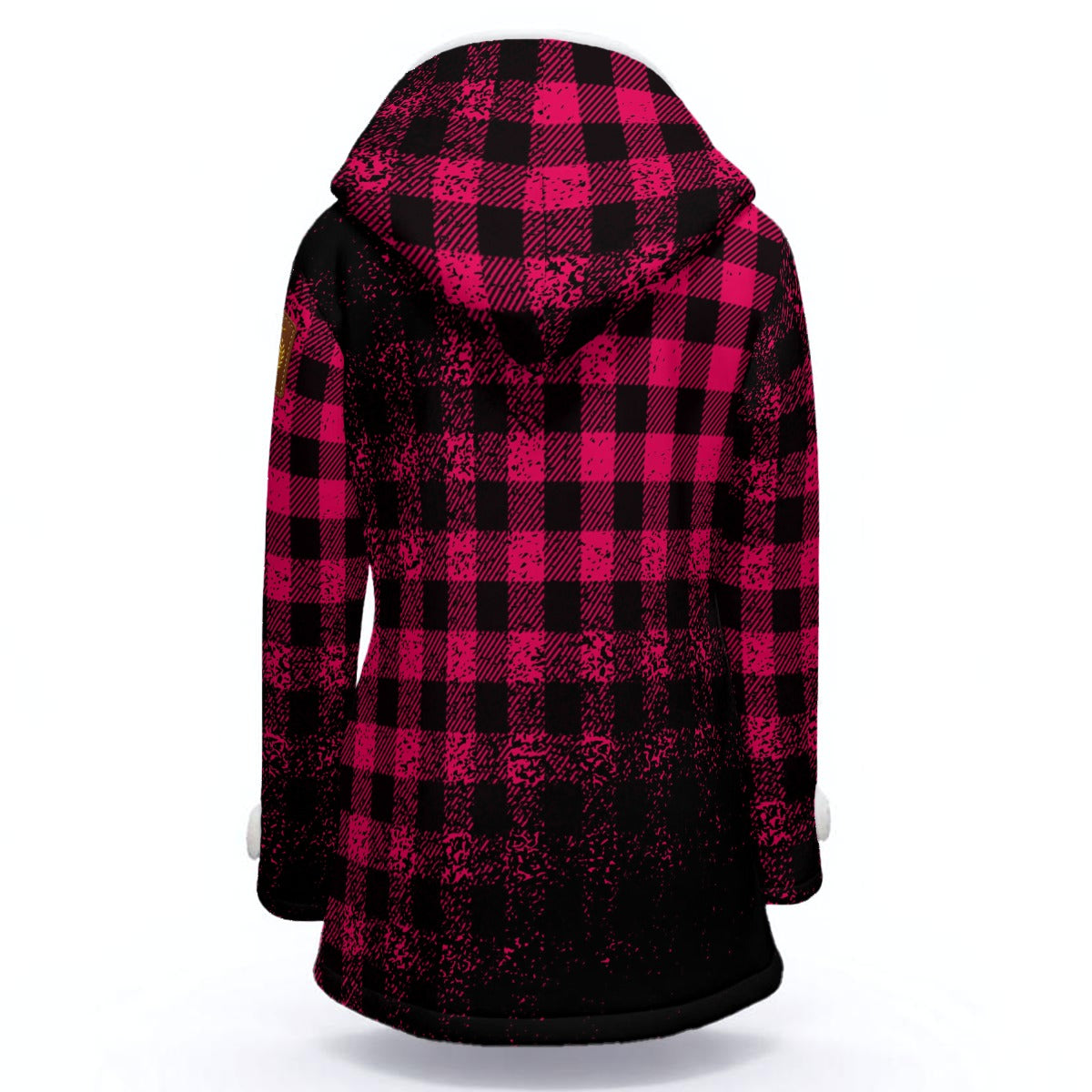 DUSTY PLAID PINKISH Women's Hooded Double-Breasted Winter Coat