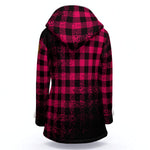 DUSTY PLAID PINKISH Women's Hooded Double-Breasted Winter Coat