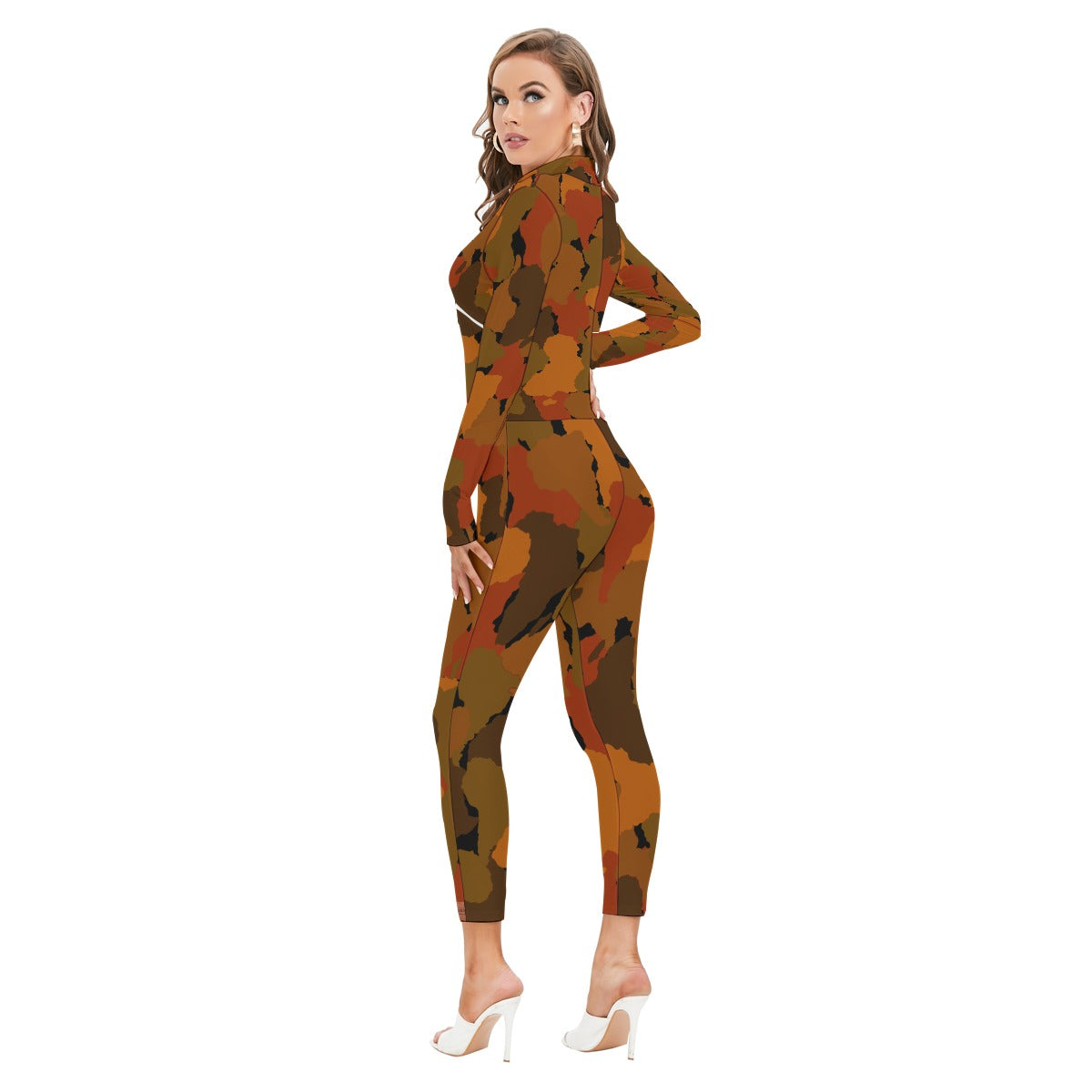DIASPO CAMOUFLAGE BRWN Women's Long-sleeved Jumpsuit