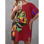 MADRAS RED CHWITY Women's Drop-Shoulder T-Shirt with Side Split and Shorts (Plus Size)