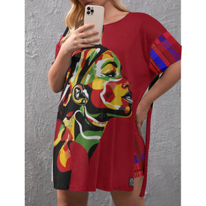 MADRAS RED CHWITY Women's Drop-Shoulder T-Shirt with Side Split and Shorts (Plus Size)