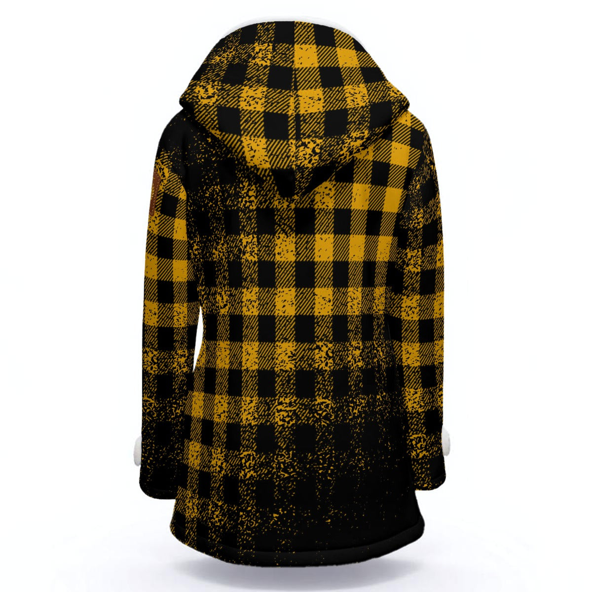 DUSTY PLAID YLW Women's Hooded Double-Breasted Winter Coat