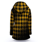 DUSTY PLAID YLW Women's Hooded Double-Breasted Winter Coat