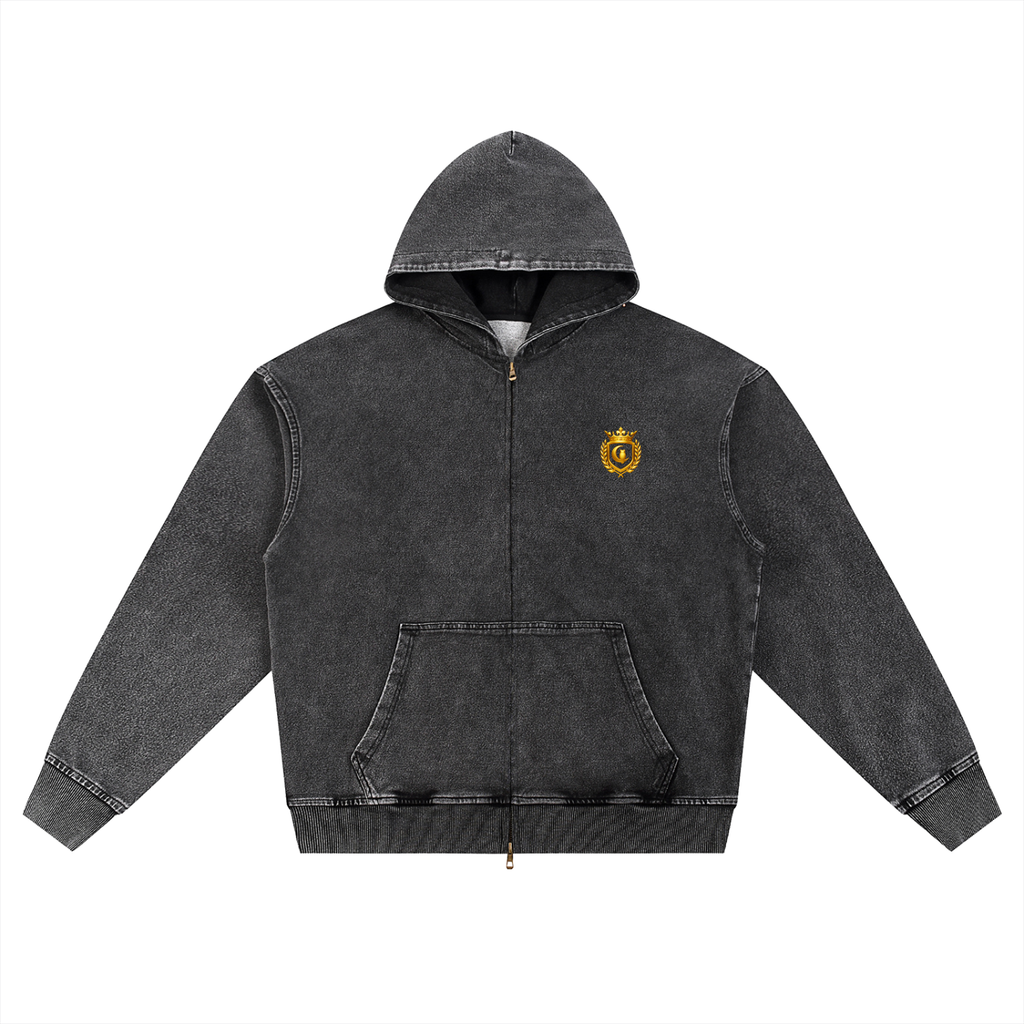 LCC ROYALTY Snow Wash Oversized Zip-Up Hoodie