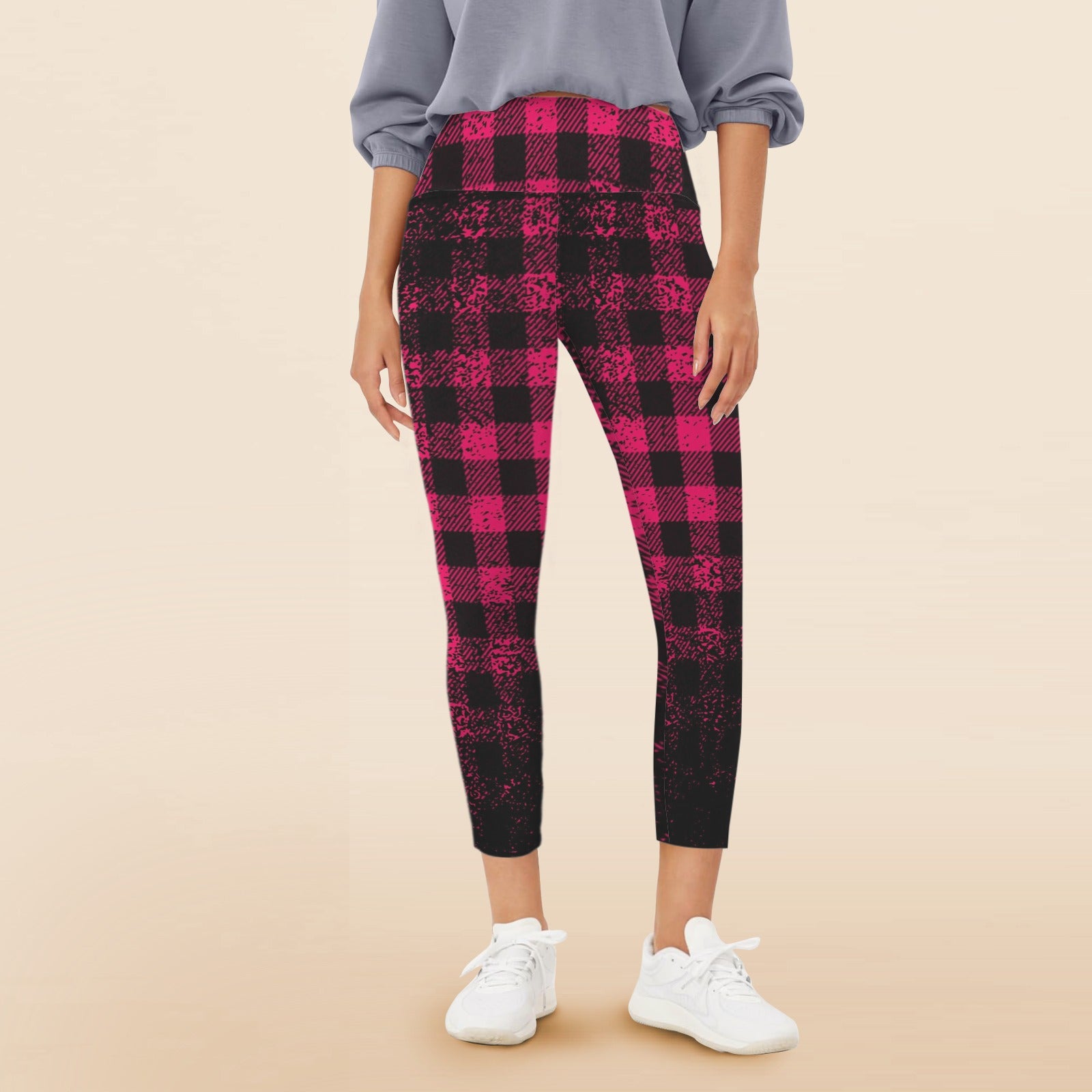 DUSTY PLAID Women's High Waist Pockets  Leggings