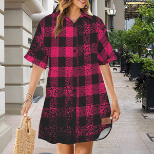 DUSTY PLAID Short Sleeve Shirt Dress