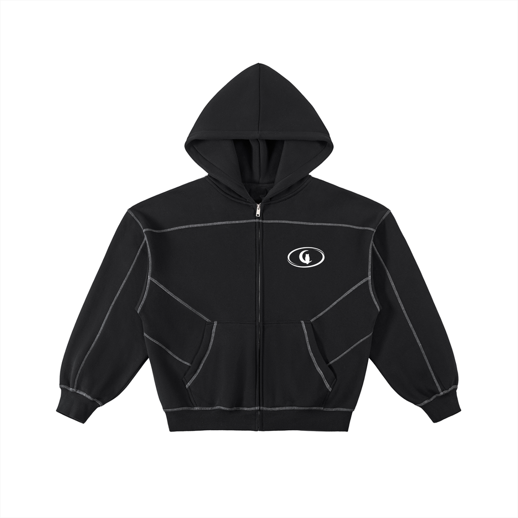 LCC SPORT Contrast-Stitched Boxy Fleece Zip Hoodie