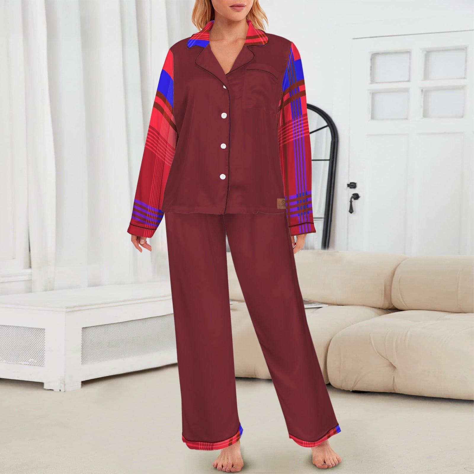 MADRAS Women's Long Sleeve Satin Pajama Set