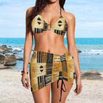 AFRICAN MIDCLOTH Drawstring Halterneck Three-Piece Swimsuit Skirt