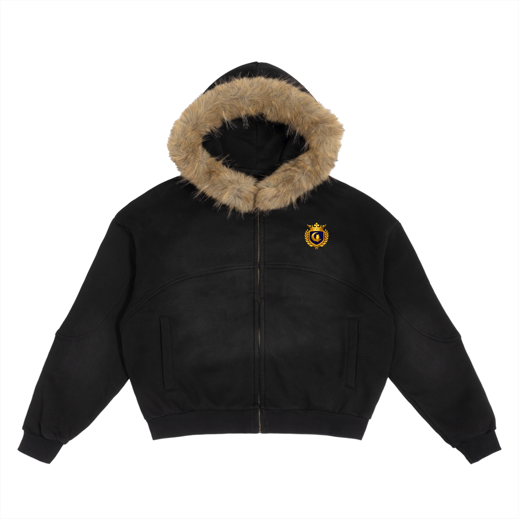 LCC ROYALTY Sun Fade Boxy Detachable Fur Hoodie