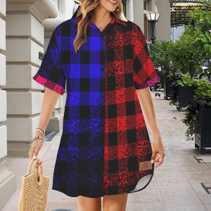 DUSTY PLAID Short Sleeve Shirt Dress