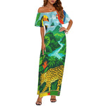 GUYANE AMAZONIE Off Shoulder Ruffle Boat Neck Dress