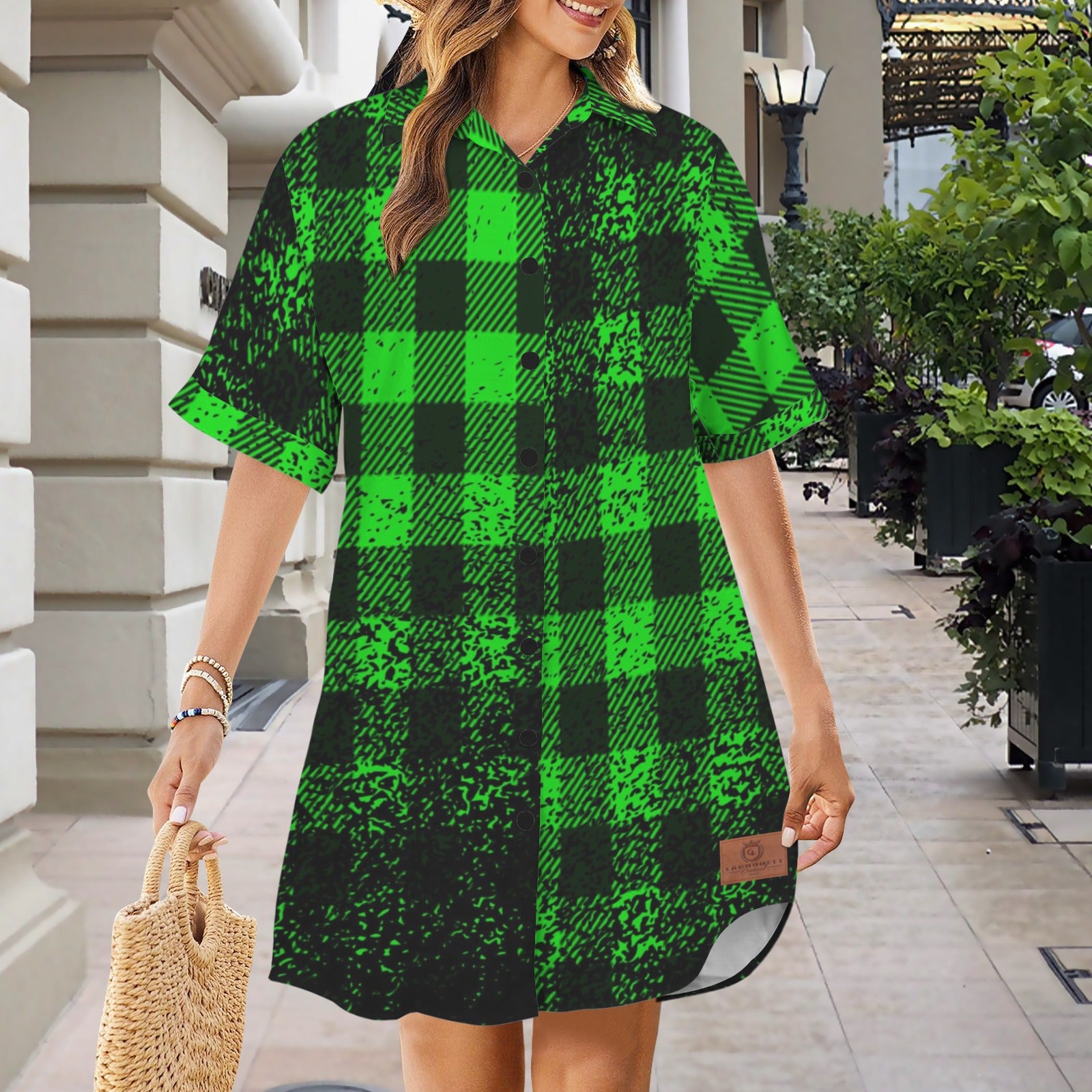 DUSTY PLAID Short Sleeve Shirt Dress