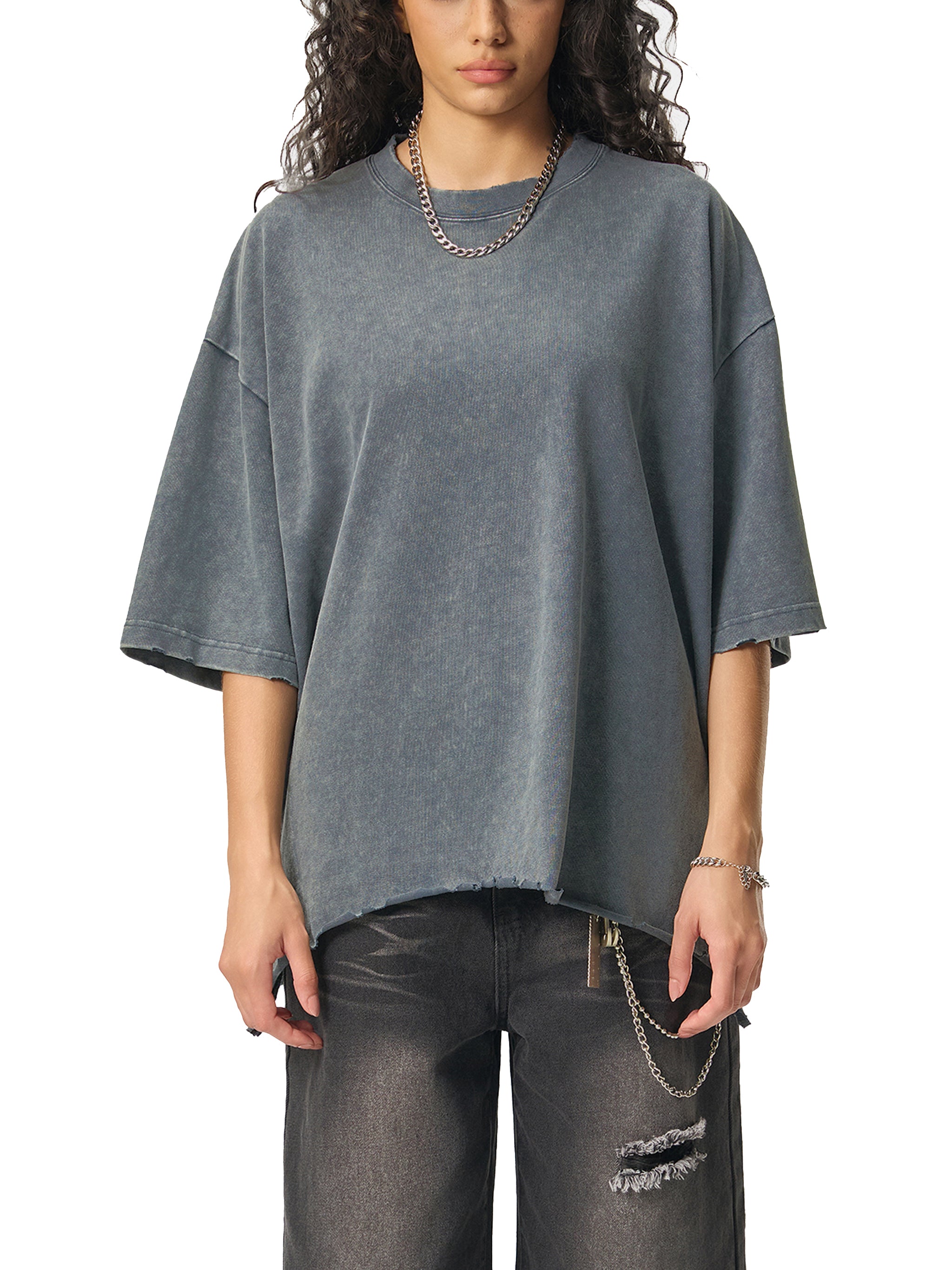BROOKLYN ZOO Snow Wash Raw-Hem Boxy T-shirt