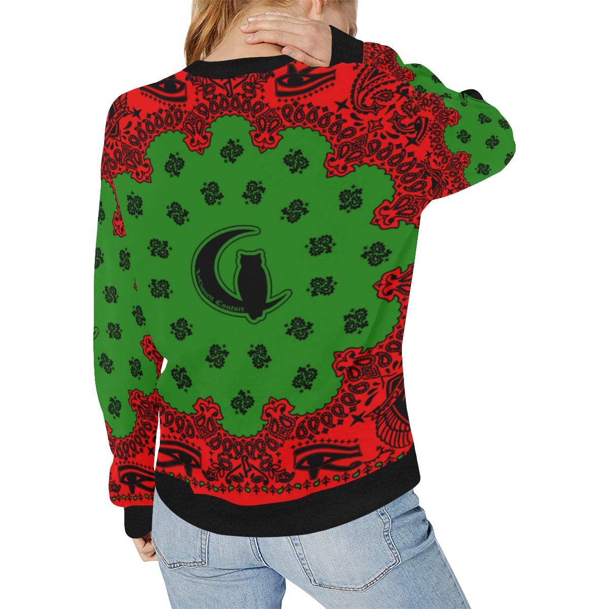 RBG BANDANA Women's Rib Cuff Crew Neck Sweatshirt (Model H34)
