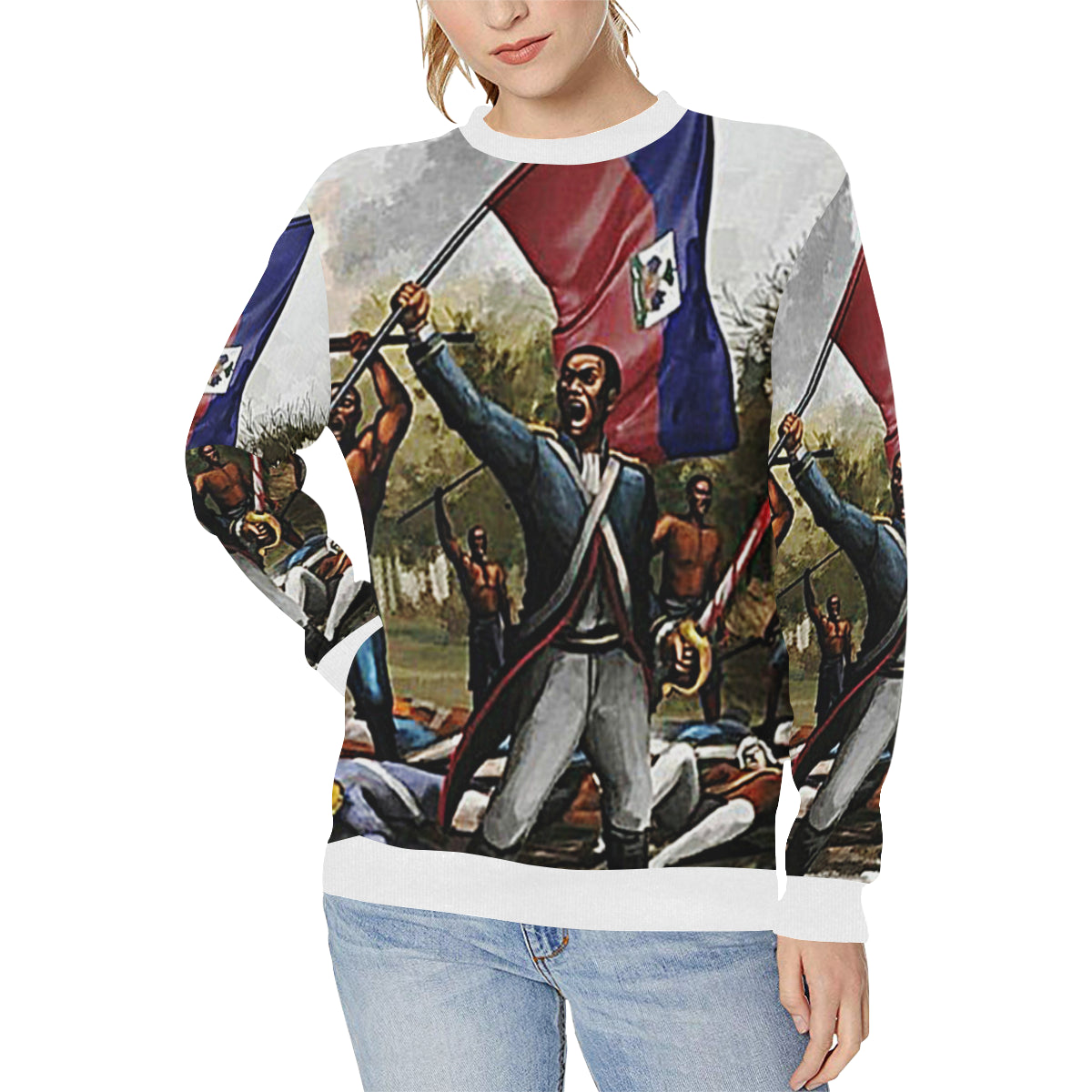 HAITI REVOLUTION Women's Rib Cuff Crew Neck Sweatshirt (Model H34)